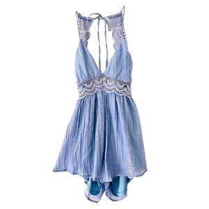 Missguided Romper Lace Blue Size 4 Petite